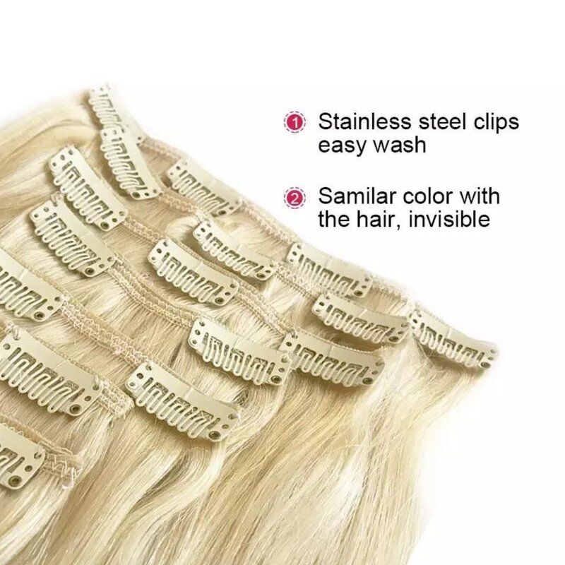 #60 Platinum Blonde 18" European Remy Clip In Human Hair Extension - dulgehairextensions.com.au