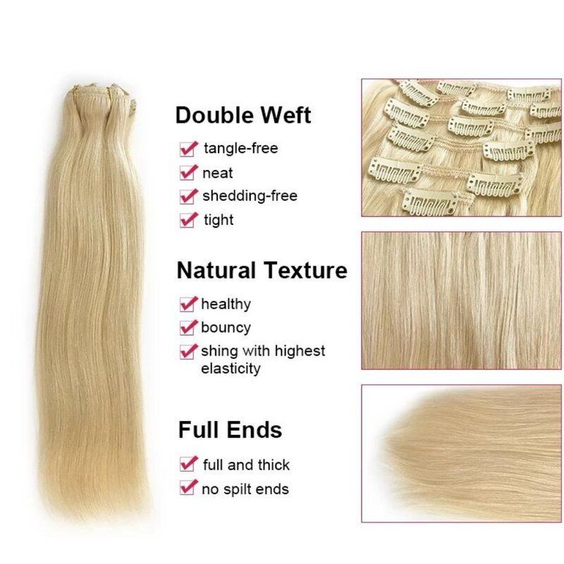 #60 Platinum Blonde 18" European Remy Clip In Human Hair Extension - dulgehairextensions.com.au