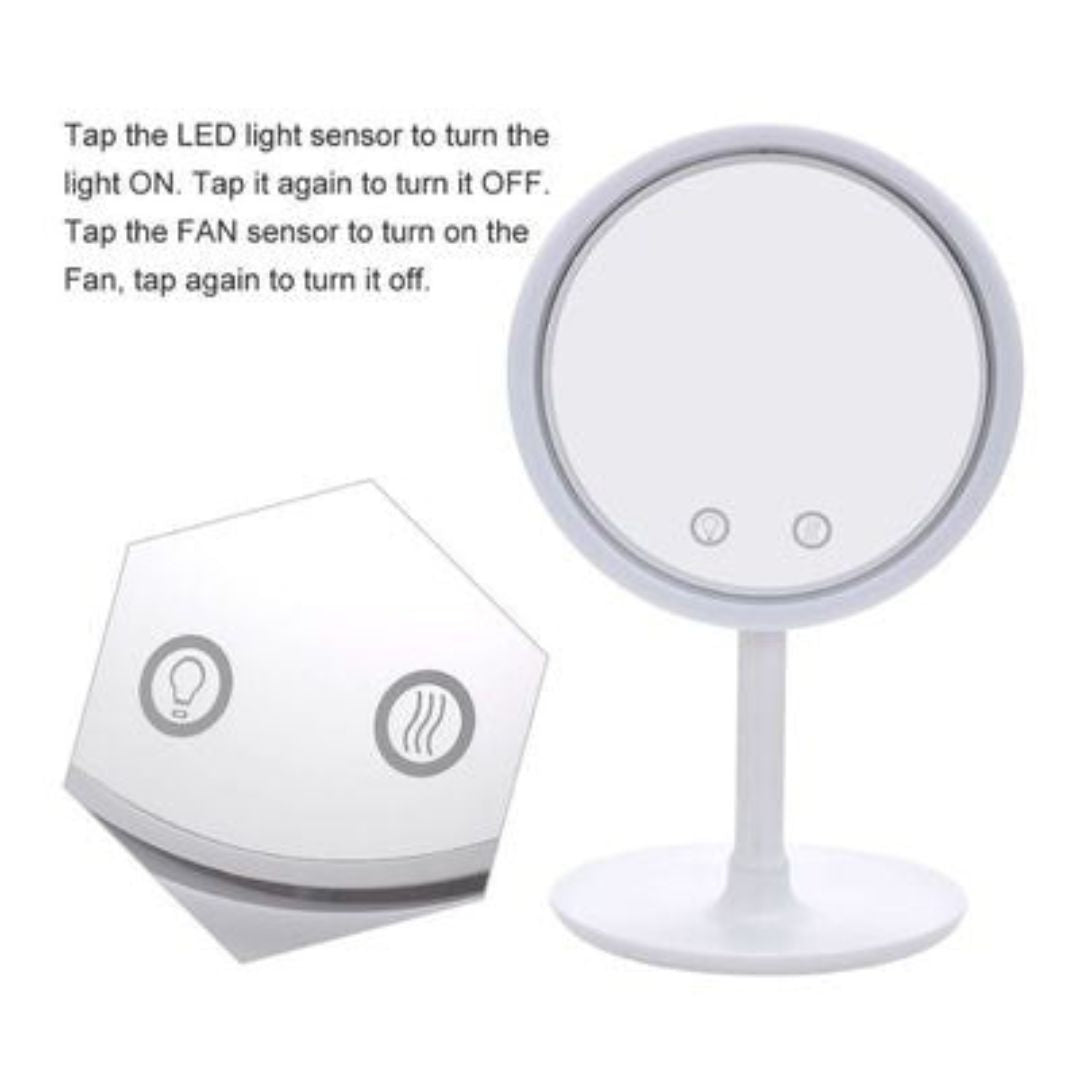 DULGE USB Charging COOL LED Makeup Mirror with Inbuilt Fan