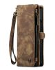 Detachable Brown Leather Wallet Case for iPhone 14 Pro Max with Wrist Strap