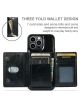 Luxury 3-in-1 Detachable Womens Leather Case For iPhone 14 Pro with Wallet Black