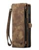 Detachable Brown Leather Wallet Case for iPhone 12 Pro with Wrist Strap
